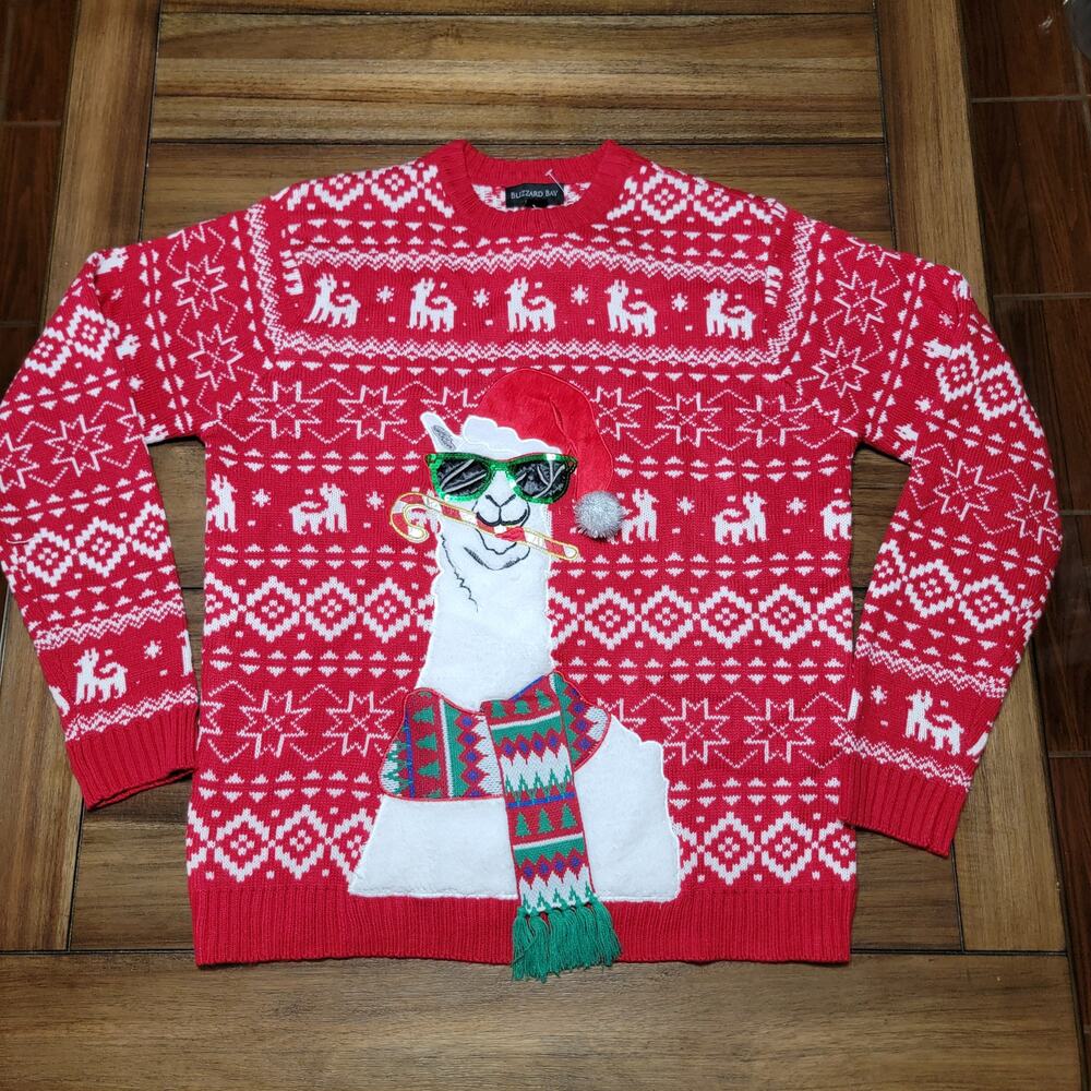 Blizzard Bay Christmas Knit Sweater w/ Sunglasses Llama - Size Large NWT
